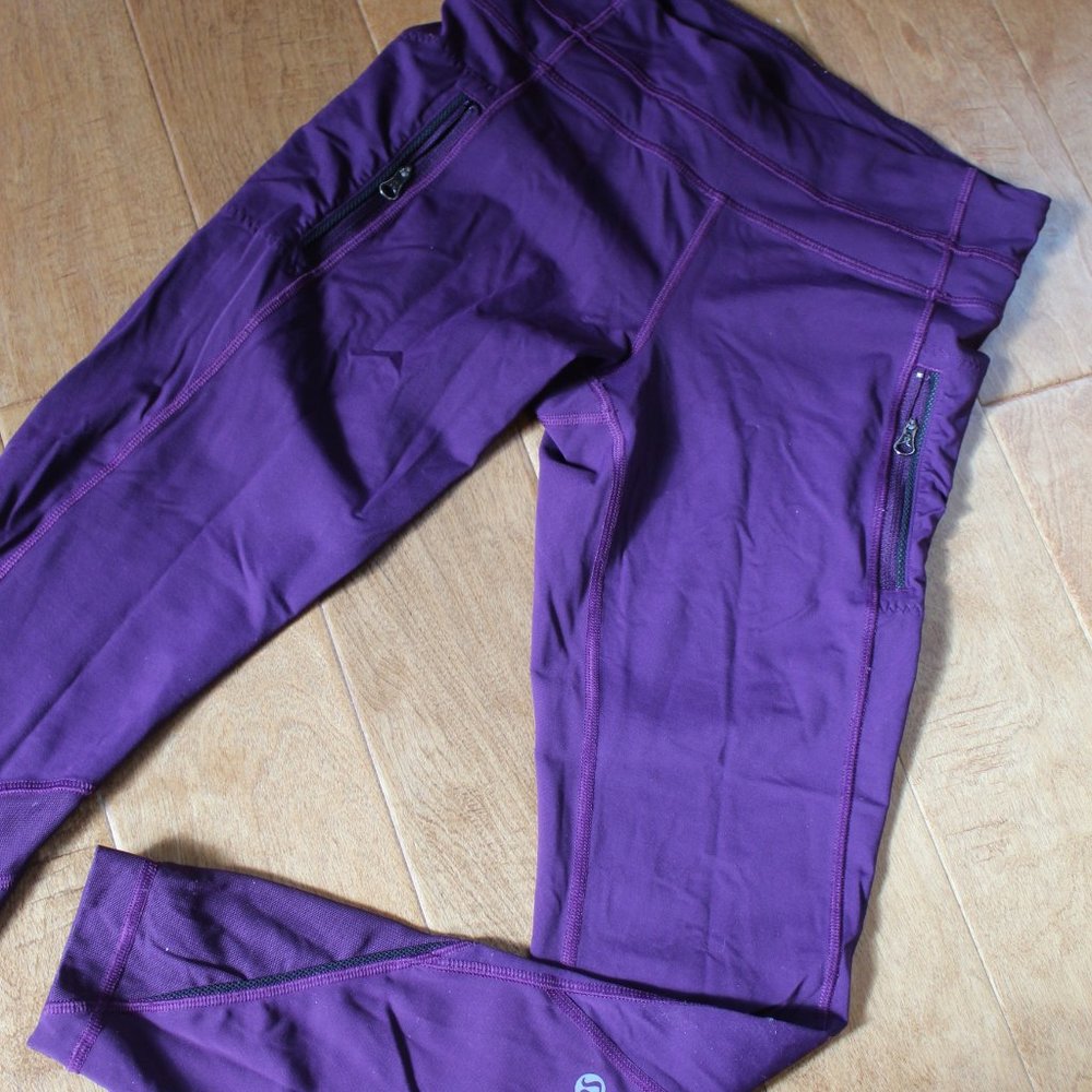 Lululemon Purple Leggings With Zipper Pockets